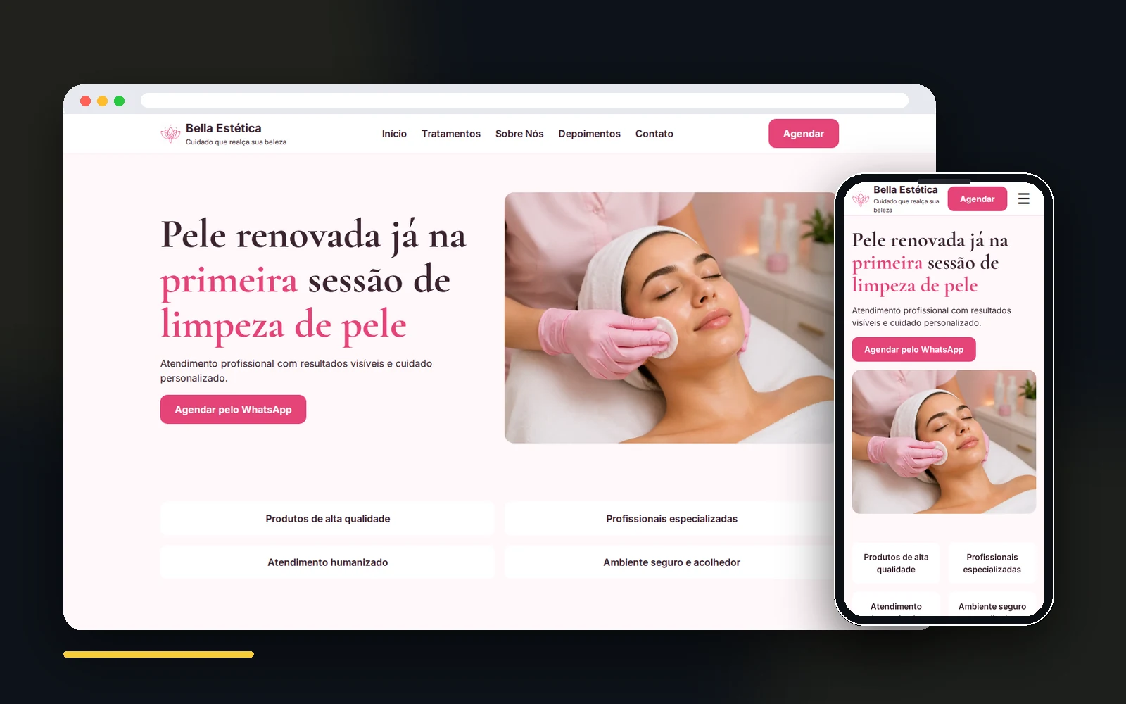 Demonstração de site para estética, clínicas e salões