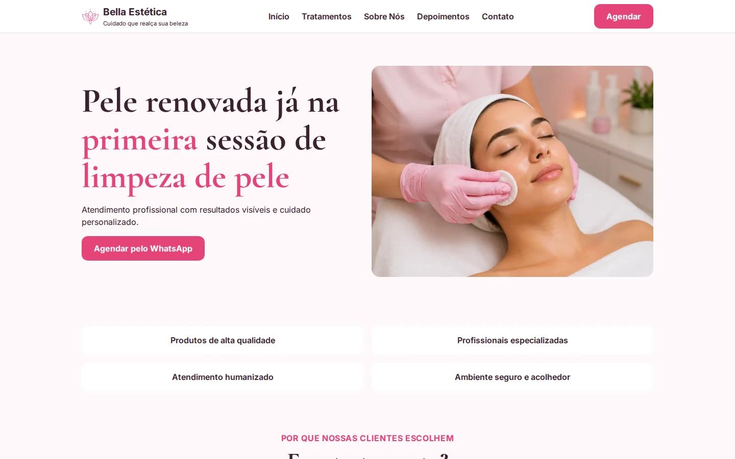 Demonstração de site para estética, clínicas e salões em tela desktop