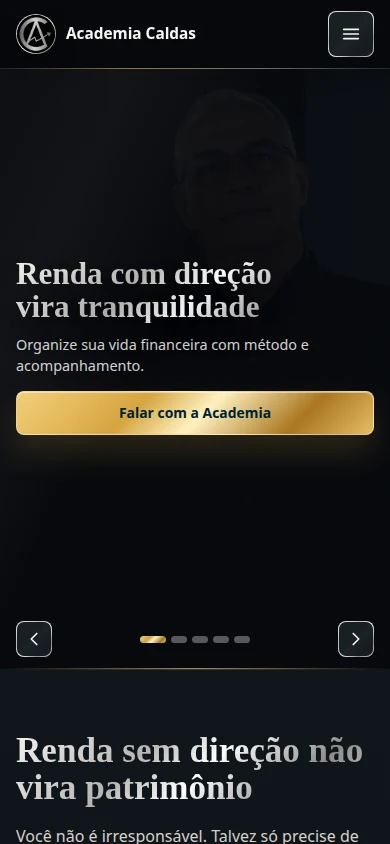 Prévia do site Academia Caldas desenvolvido pela Innoforge Tech em tela mobile