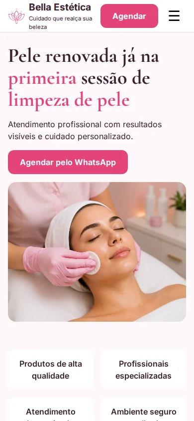 Demonstração de site para estética, clínicas e salões em tela mobile